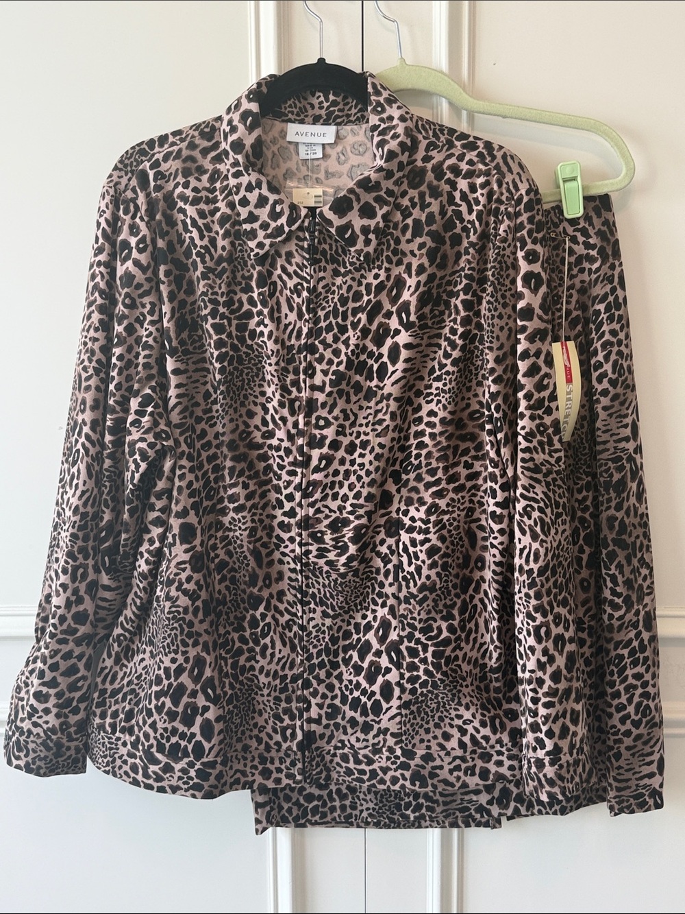 Avenue Leopard-Print Button Down Jacket w/ Matching Midi Skirt Set